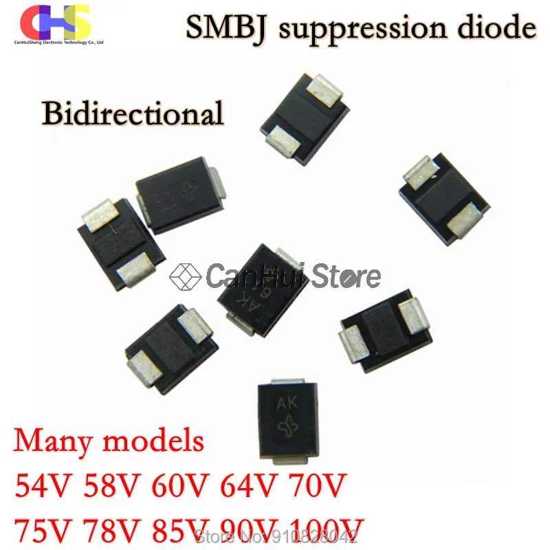 20pcs 600W SMB DO-214AA TVS DIODE SMBJ54CA SMBJ58CA SMBJ60CA SMBJ64CA SMBJ70CA SMBJ75CA SMBJ78CA SMBJ85CA SMBJ90CA SMBJ100CA