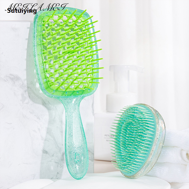 Sutuiying 2pcs/set Mini Egg Tangle Hair Brush Hollow massage comb Detangling Profesional Hair Brush Hair Styling Hairdressing Comb For Travel