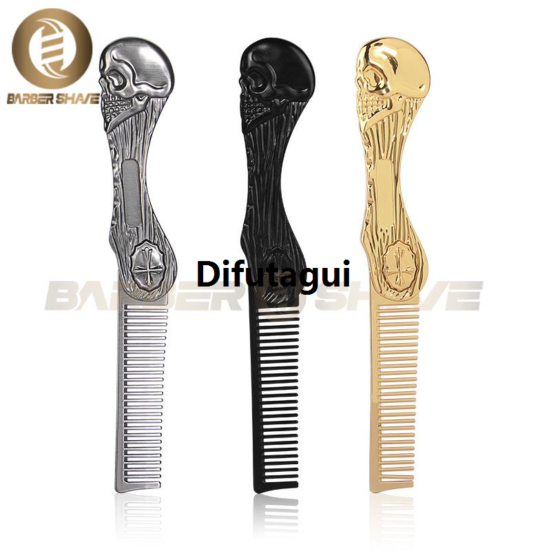 Difutagui Portable Hair Comb Skull Tool Trim Beard Fold Beard Comb Beard 2025 New Professional Salon Zinc Alloy Comb Men's Style Comb