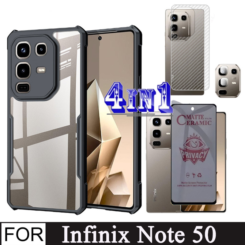 Infinix Note 50 Shockproof Phone Case for Infinix Note 50 Pro 4G 4 in 1 Anti Spy Soft Ceramic Matte Privacy Tempered Glass+ back film