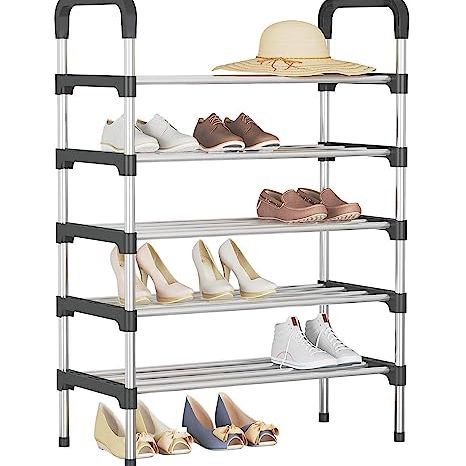 Stainless Steel Shoe Rack Shoe Stand Storage Organizer Shoe Cabinet Durable Portable 5 Layer