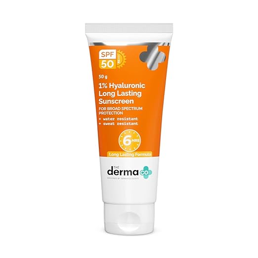 The Derma Co 1% Hyaluronic Long Lasting Sunscreen Spf 50 Pa++++ With Hyaluronic Acid & Vitamin E For Broad Spectrum Protection- 50 G, All Skin Types |