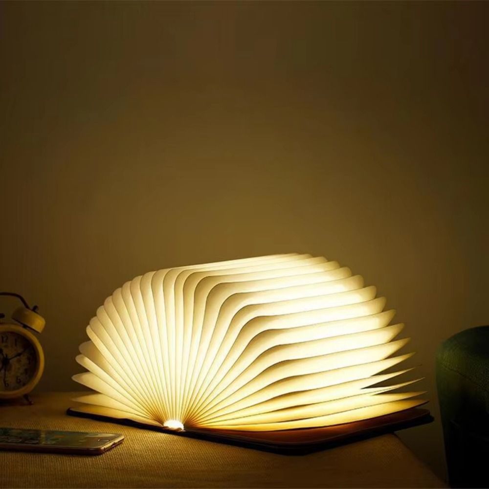 Book Lovers Rechargeable Folding Book Lamp Walnut Color 3 Colors LED Book Light Faux Portable Table Lamp Kids