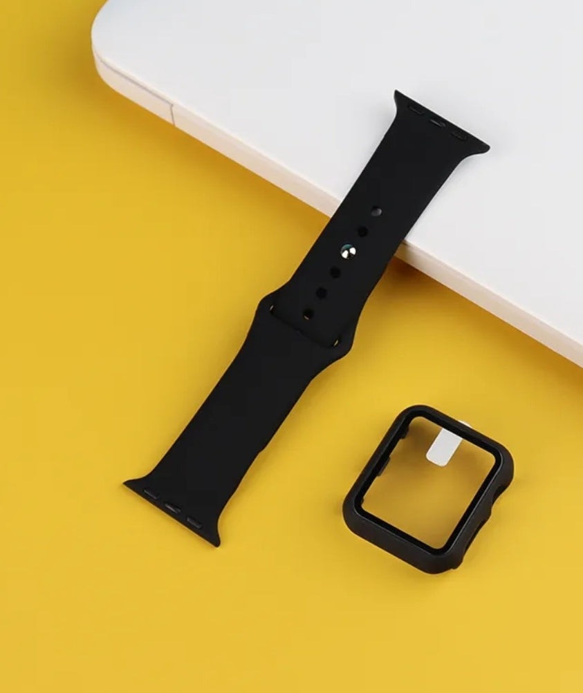 2 in 1 watch strap case with glass replacement silicone watch band watch face -For Apple Watch SIze 38 MM ONLY