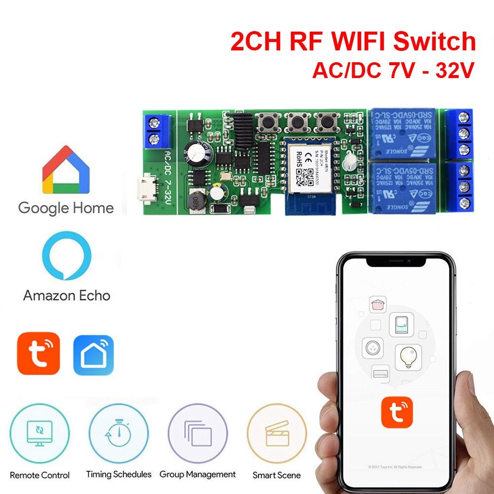 Bizzy TuYa WiFi RF 433MHz Smart Garage Door Sliding Door Gate Opener Controller Wireless DC AC 12V 24V Switch Support Remote Control