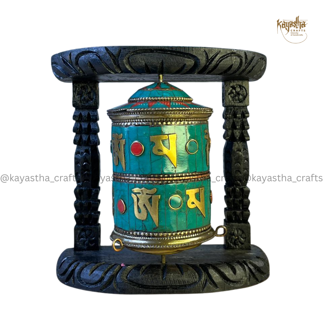 Kayastha Crafts Premium Stone-Pasted Prayer Wheel (Mane) - Authentic Handcrafted Nepali Traditional Decor & Spiritual Gift