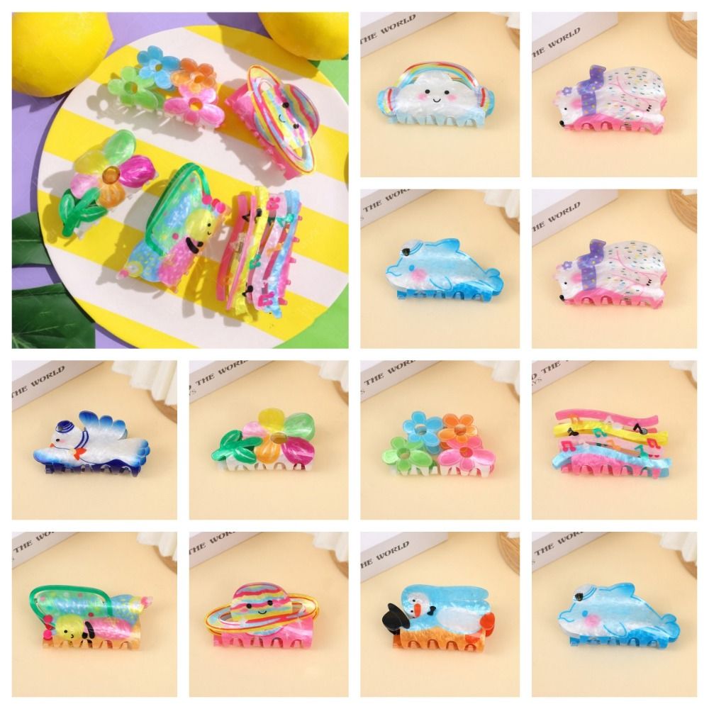 Sweet Acrylic Flower Hair Claw Bear Dog Animal Hair Clip Headwear Cloud Rabbit Shark Clip Streetwear