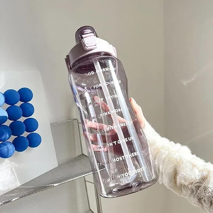 Prime Picks 2 Litre Water Bottle with Straw | Time Markings Big Water Bottle | Motivational Water Bottle | Clear Water Bottle | Plastic Water Bottles | Large Water Bottle | Sports Water Bottle for Hiking Camping