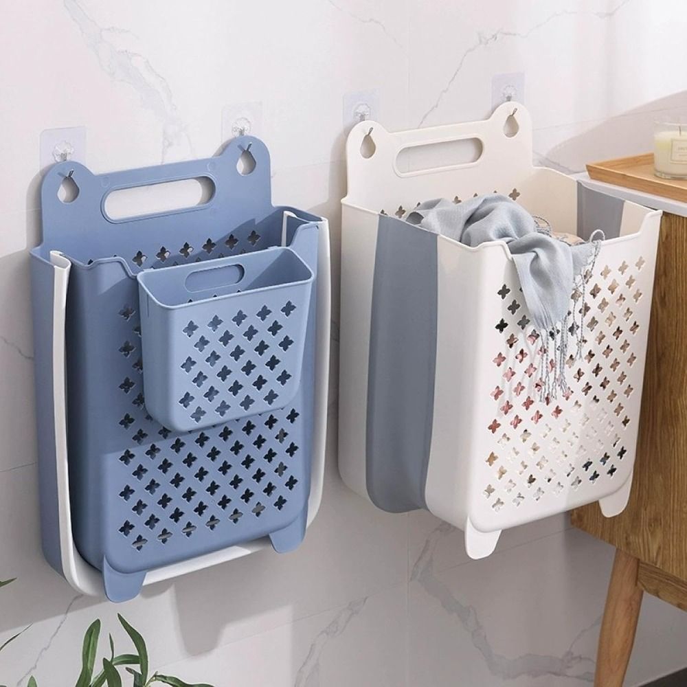 New Foldable Laundry Basket Dirty Clothes Basket Wall Mounted Dirty Clothes Basket Blue Color Save Space Clothing Storage Basket Toilet