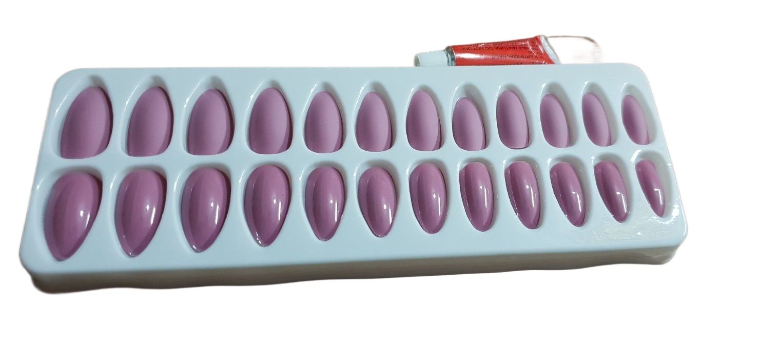 Nude Pink Purple 24 Pieces Plain Artificial Nails - Sweet Fake Nails For Nail Lovers