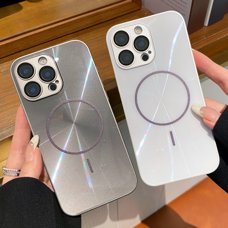 HODON Luxury Aurora Glitter Camera Protection Case for iPhone 16 15 14 13 12 Pro Max 11 Cases For Magsafe Magnetic Hard Back Phone Cover