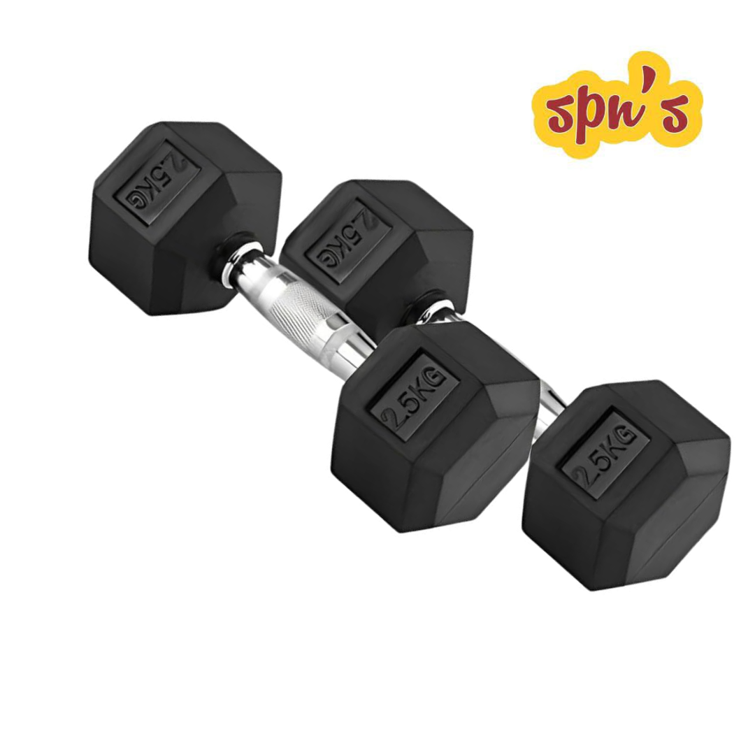 Rubber Hex 2.5Kg Dumbbell Set 2 Piece | Rubber Coated Dumbbell With Chrome Casted Handle - 2.5Kg - 1 Pair - image 1