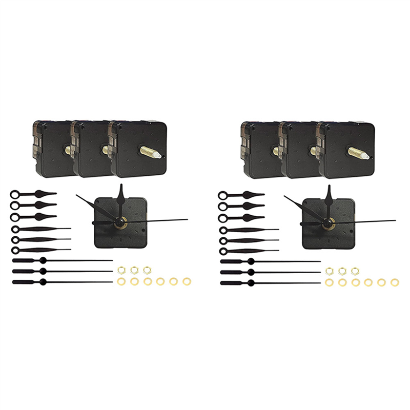 ARELENE 6 Pieces Clock Movements DIY Wall Clock Battery Operated Mechanism Clock Matching Parts and Pointers Shaft Length 22Mm
