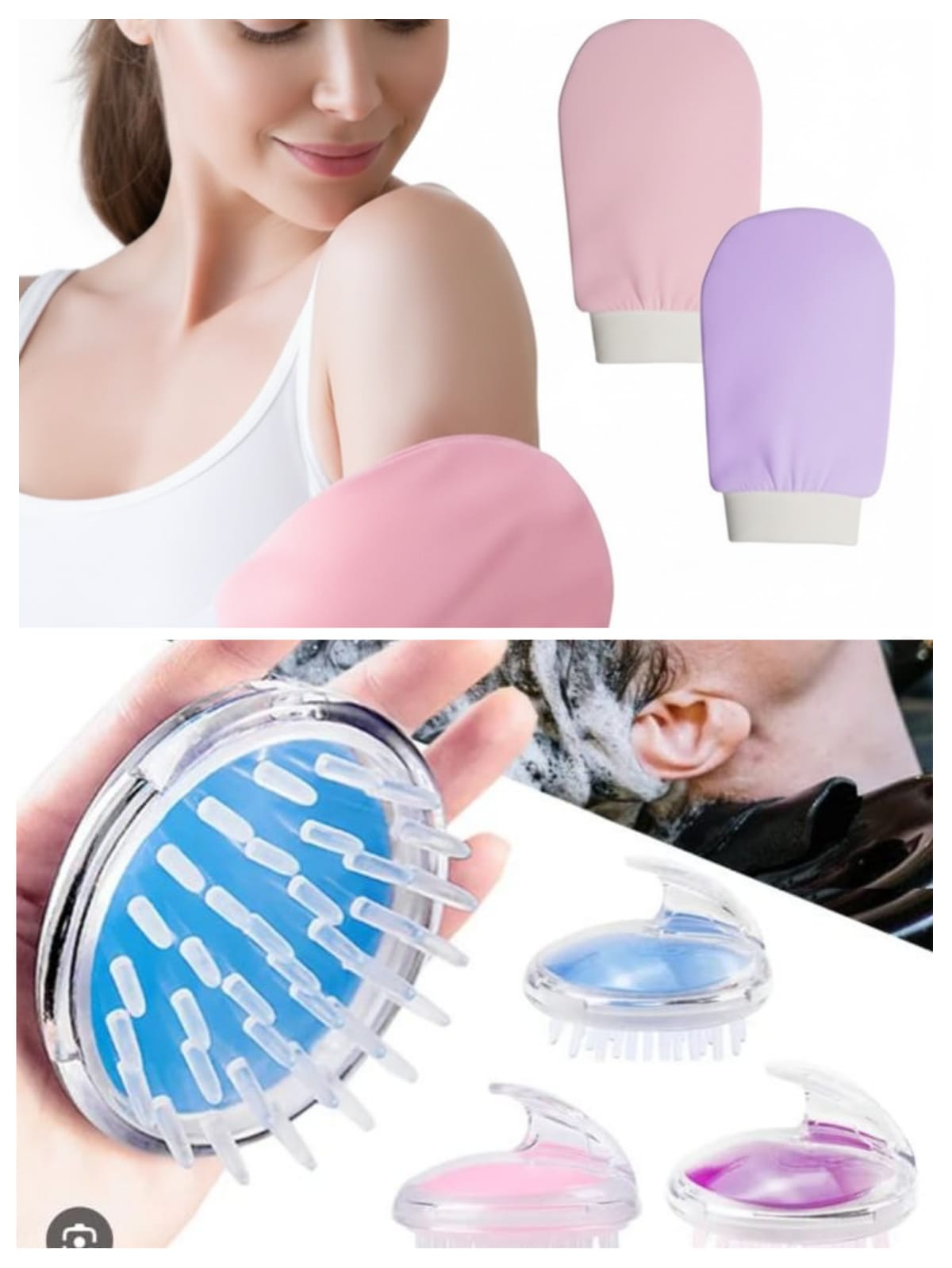 Pack Of 2 Combo Set Korean Beauty Point Original Exfoliating Glove Exfoliating Body Gloves With Hair Massage Scalp Brush