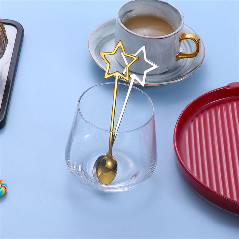 Coffeeware Dessert Scoop Stirring Teaspoon Milk Tea Stirrer Stainless Steel Star Coffee Spoon