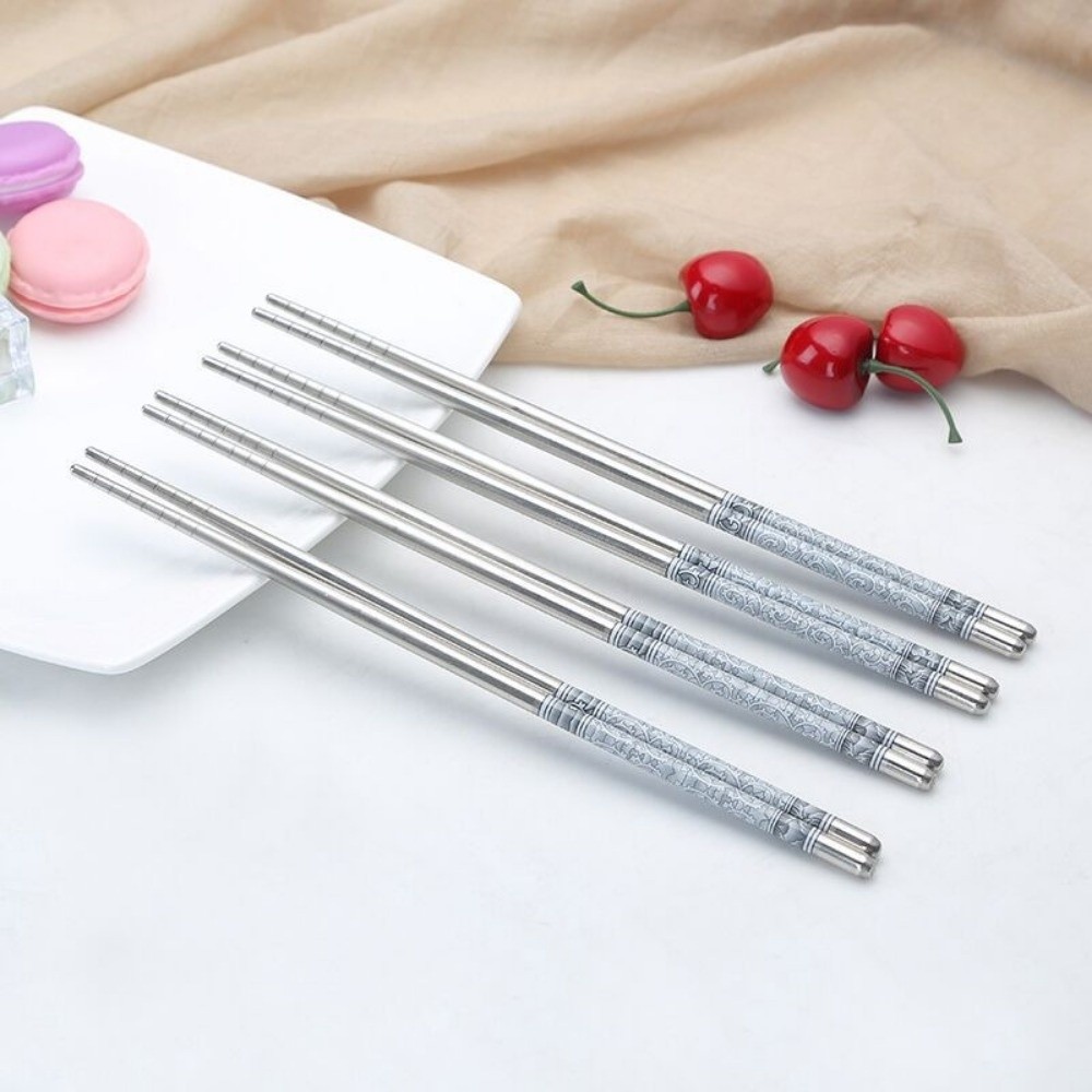 5 pairs Stainless Steel Chopsticks Non-slip Chop Stick Chinese Japanese Korean Metal Chopstick for Cooking Eating, Easy to Clean