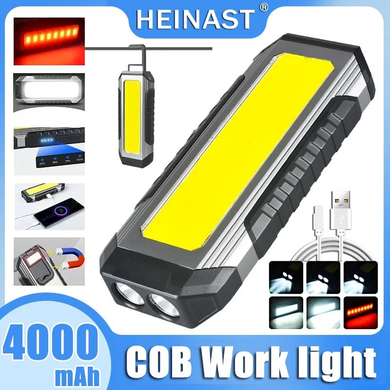 Fashion XPE LED Flashlight COB Work Light with Magnet Emergency Camping Flashlight TYPE-C Charging Torch Power Bank Car Repair Light