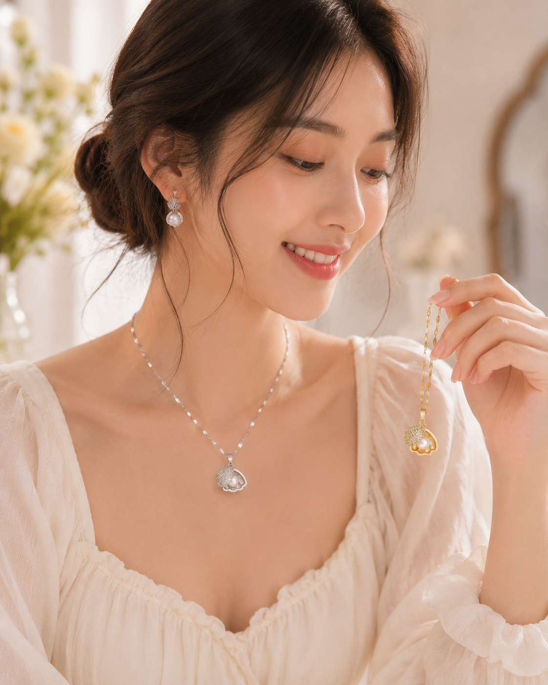 1 Piece Sea-shell Pearl Pendant Necklace for Women | Gold-Tone Charm Necklace | Elegant Fashion Jewelry for Daily Wear & Gifts