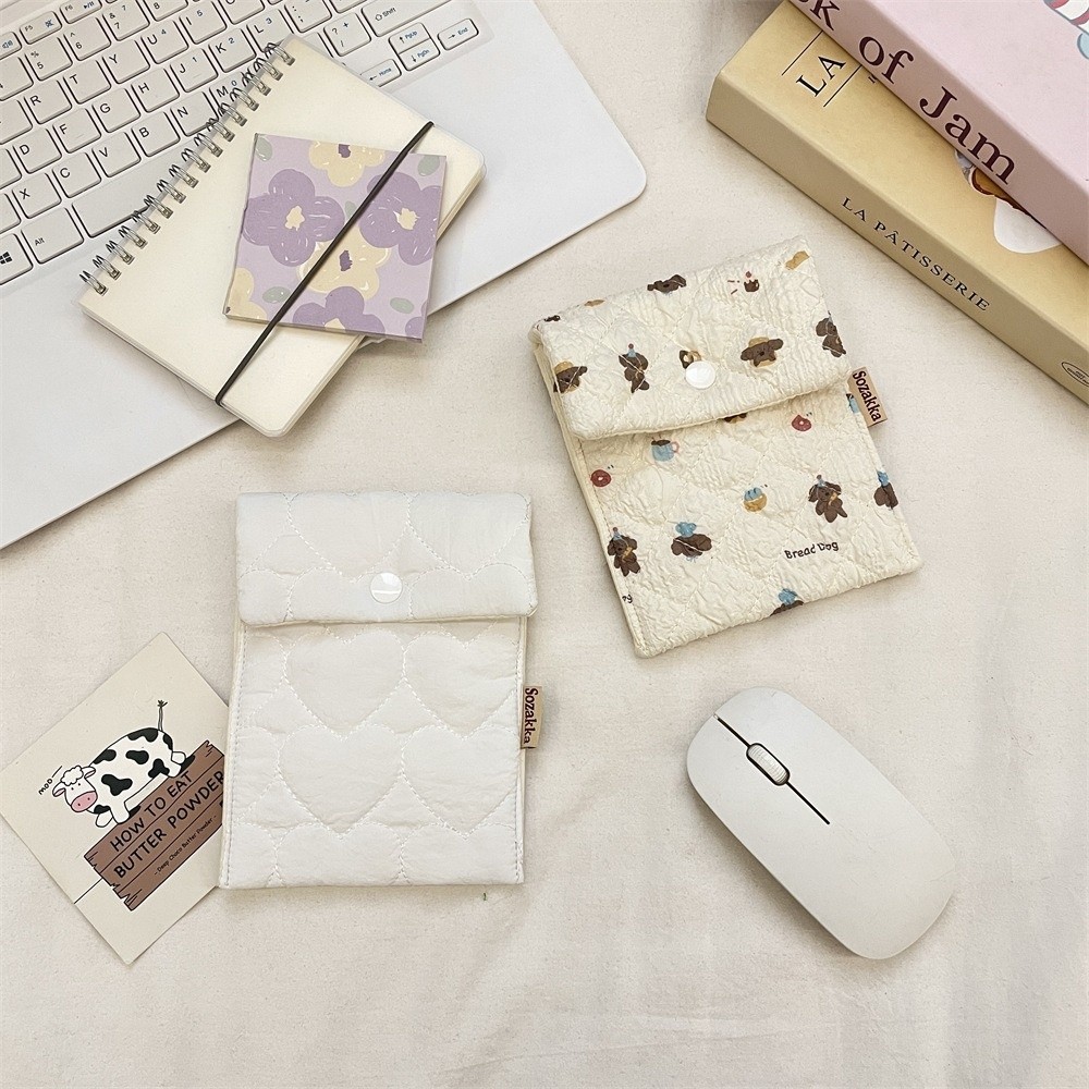 Fashion Large Capacity Sanitary Napkins Storage Bag Portable Multifunctional Cosmetic Bag Cartoon Pattern Quilted Design Travel Storage Bag Makeup Storage