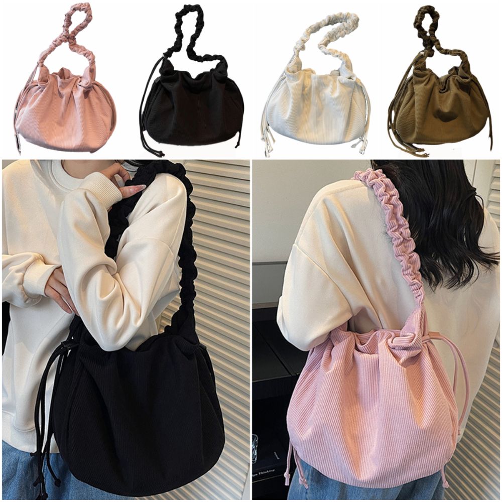 Fashion Multicolor Tote Bag Corduroy Wrinkle Shoulder Bag Large Capacity Pure Color Crossbody Bag Daily Use