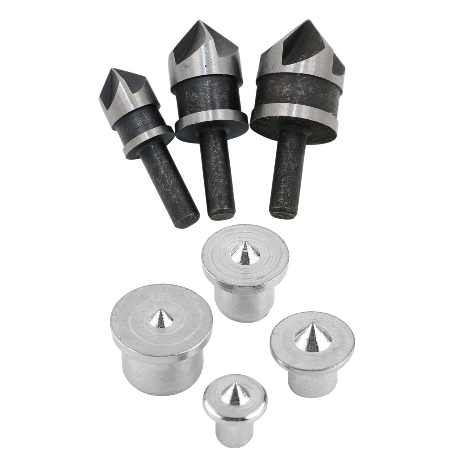 NAMUNY 3Pcs 5 Flute Countersink Drill Bit Set 90 Degree Chamfering Cutter & 8Pcs Dowel Pins Center Point Set Wood Dowel Centers Tenon Alignment Tool Points Marker 6/8/10/12 mm Power Tools