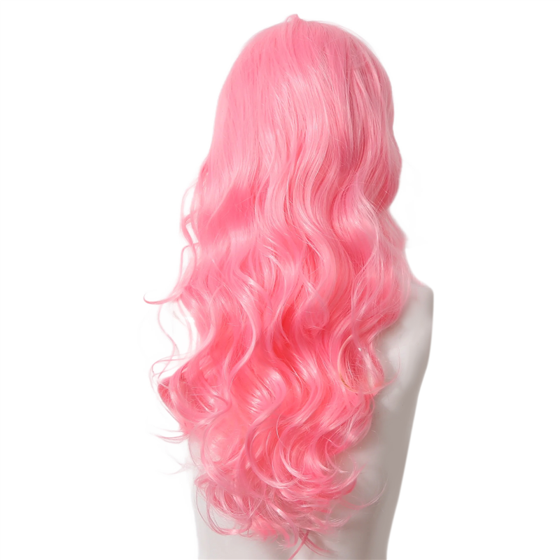 OUMERY Pink Wig with Bangs Long Wavy Wig with Air Bangs Silky Full Heat Resistant Wig Hair Replacement Natural Looking Wig