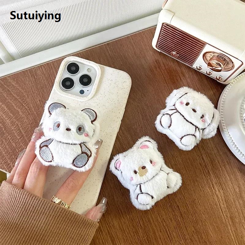 Sutuiying Korean Ins Furry Cute Kickstand for Samsung S25 Ultra Iphone16E Pro High Quality Max Plus Smart Tok GripTok Magsafe Pop Socket Bracket Holder