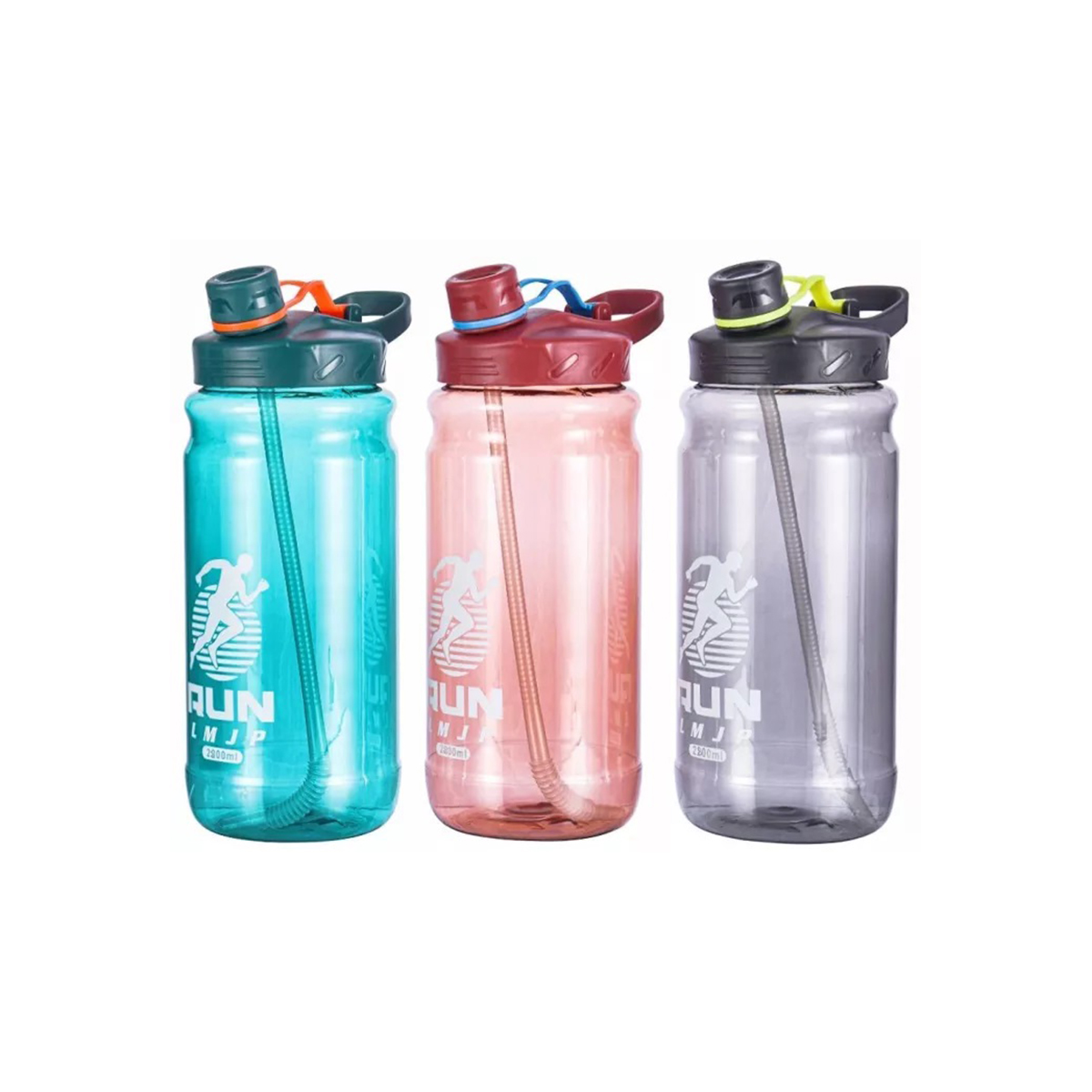 Run Printed 2800Ml: Portable 2.8L Bpa Free Unbreakable Sport Water Bottle W/ Strawplastic Big Large Capacity Gym Sports Water Bottle Outdoor Picnic Bicycle