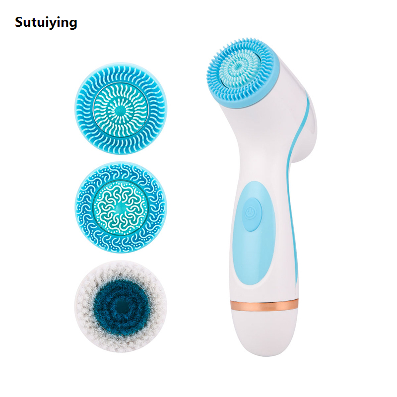 Sutuiying Rechargeable 3 In 1 Electric Silicone Facial Cleanser Brush Rotating Bargain price Deep Cleaning Blackhead Acne Pore Remover Face Exfoliation
