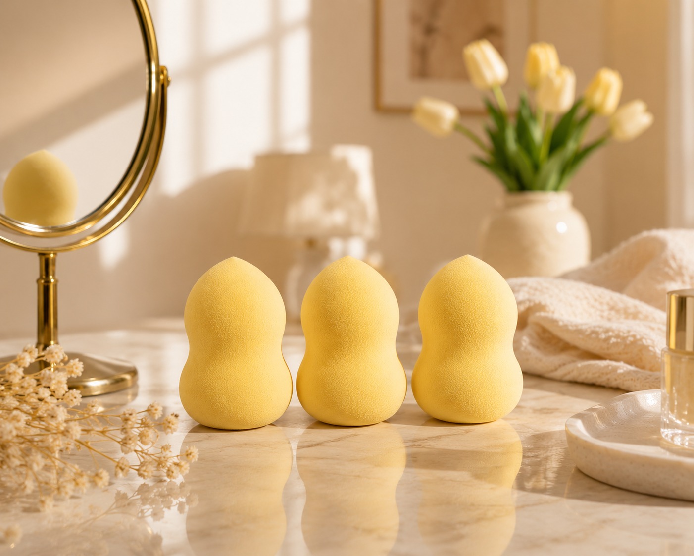 1 Piecs Makeup Sponge Cosmetic Puff Powder Smooth Women's Makeup Foundation Spongels & Water-drop Shape Makeup Sponge ( Yelllow)