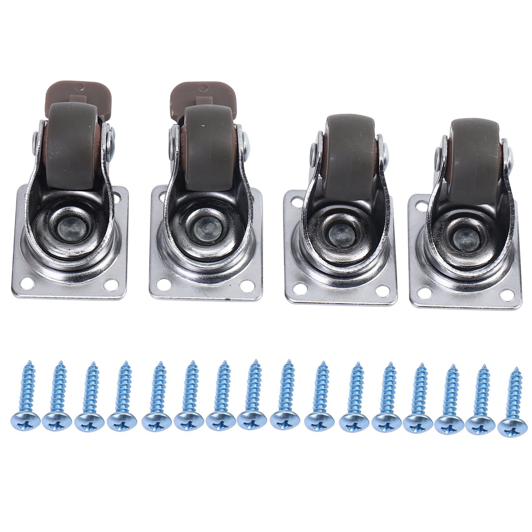NAMUNY 4 Pack 1 inch Low Profile Casters Wheels Soft Rubber Swivel Caster with 360 Degree Top Plate 100 lb Total Capacity for Set of 4 (2 with Brakes & 2 Without)