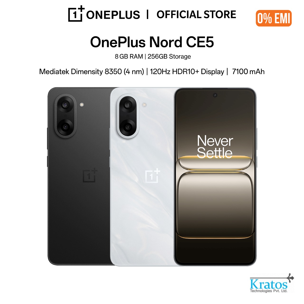 OnePlus Nord CE5 (8/256GB) | 6.77" 120Hz AMOLED Ultra HDR Display | MediaTek Dimensity 8350 Apex Processor | 7100mAh battery | 80W SUPERVOOC Charging