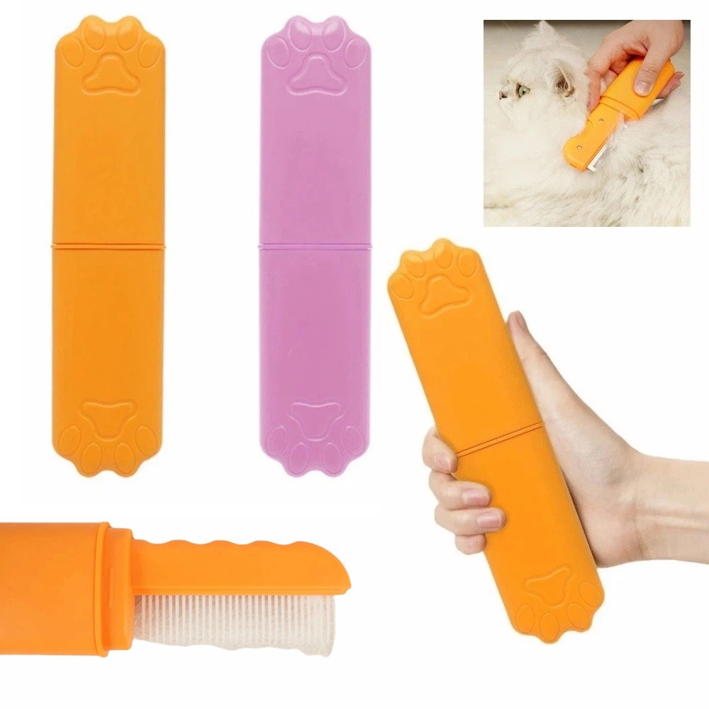 Portable Self Cleaning Pet Hair Removal Comb Rust-Resistant Messy-Free Dog Grooming Comb Foldable Fine Tooth Pet Flea Hair Comb Hair Removal