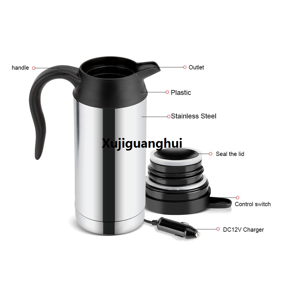 Xujiguanghui CGearuppt Portable Car Electric Kettle Travel Car Lighter DC24V Luxury Hot Water Kettle Fast Boiling For Tea Coffee 750ml Auto Shut Off