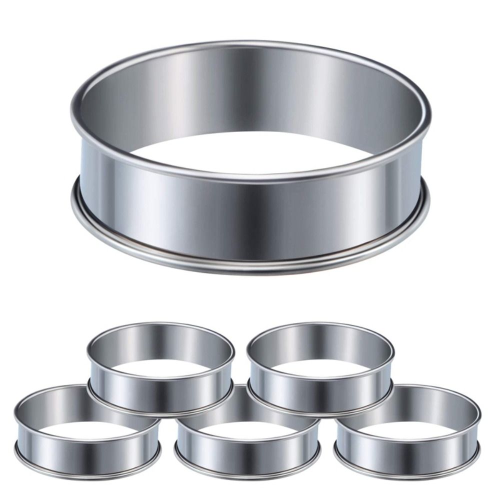 6 pcs Convenient Stainless Steel English Muffin Ring Set Silvery Non-stick Circle Egg Ring 3.2'' Brioche Molds Kitchen