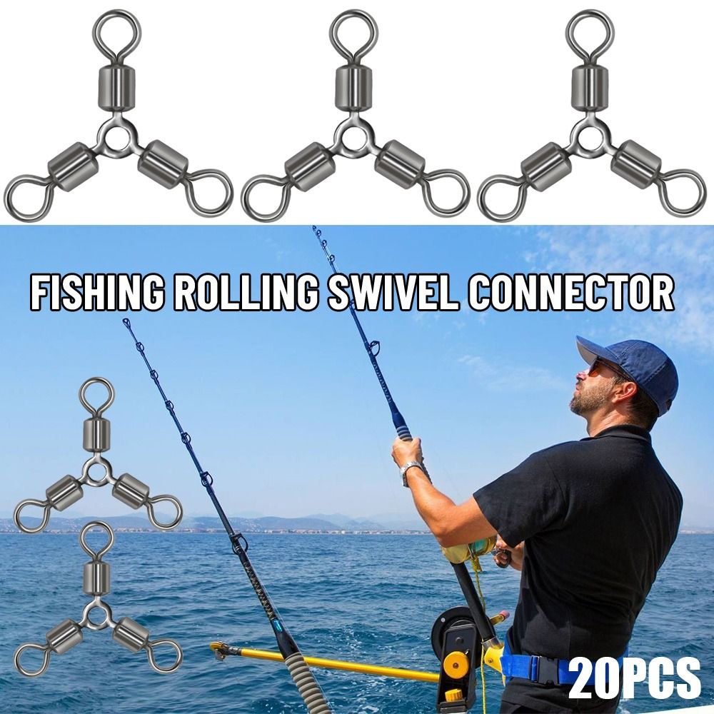 20Pcs/lot Portable 3 way Stainless Steel High Quality Bearing Fishing Rolling Swivels Connector Solid Rings Tackle