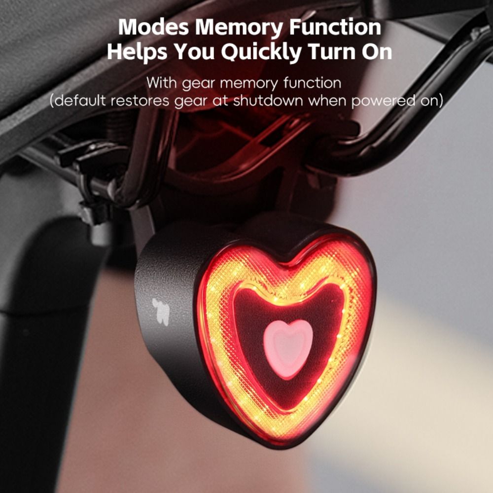New Type-C Charging Smart Brake Sensing Bike Taillight IPX6 Waterproof Vibration Wake-Up Heart Shape Taillight 4 Lighting Modes Bicycle Tail Light Cycling Gear