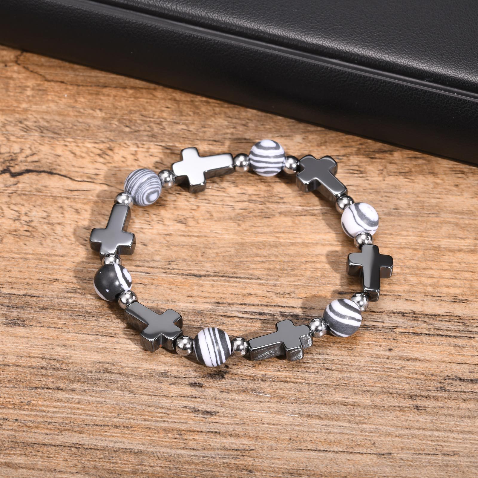 【New Arrivals】Alloy Ball Black Gallstone Cross Bracelet Bracelet Male Personality Style Accessories Niche BR-2136