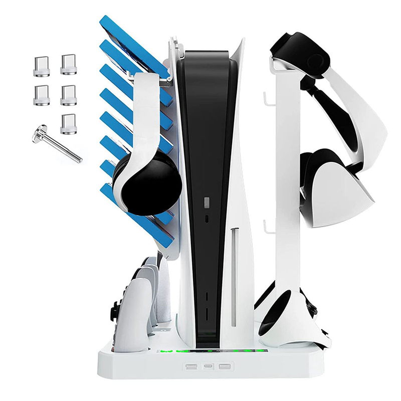 For PS VR2 Charging Station with Cooling Fan, VR Charging Display Stand with Headset and Game Storage Holder White Replacement