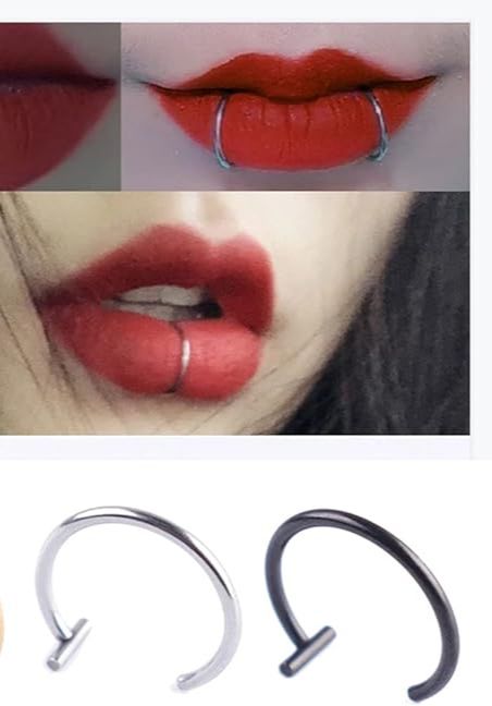 3 In 1 Fake Piercing Stud Set Ear Lip Nose Rings Fake Diaphragm Clip Lip Hoops