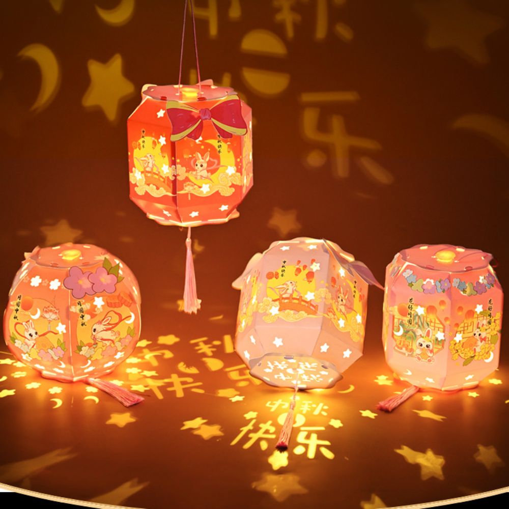 New DIY Material Package Mid-Autumn Festival Lantern Blessing Words Luminous Design Glowing Lantern PVC Material Handheld Size Chinese Style Lantern Festival Celebration