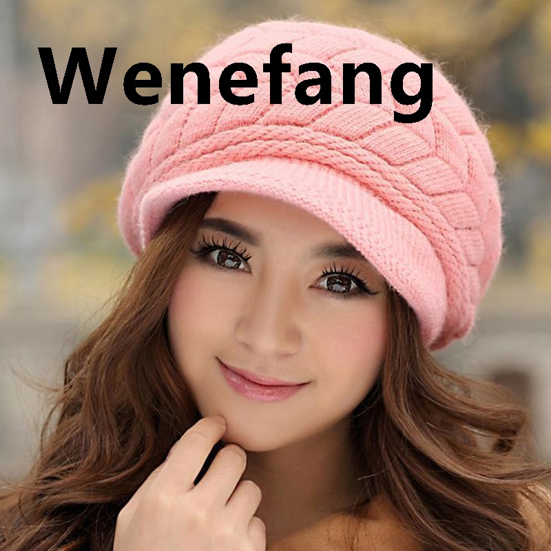 Wenefang Women Peaked Cap Winter Warm Comfortable Windbreak Knitted Hats Female Soft High Elastic Solid Color Headgear Ladies Hat