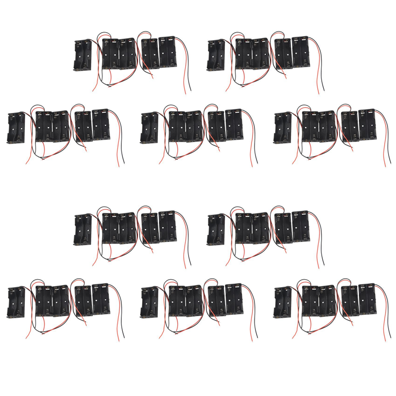 TWEXQNY 50 Pcs 2 x 1.5V AA Battery Holder Case Box Black W Wire Leads