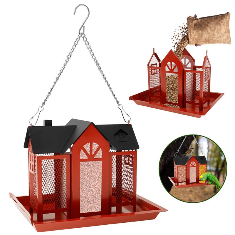 Multi-Purpose Bird Feeders Hanging Metal Bird House Large Capacity Red for Garden Bird Feeder Bird Houses Products