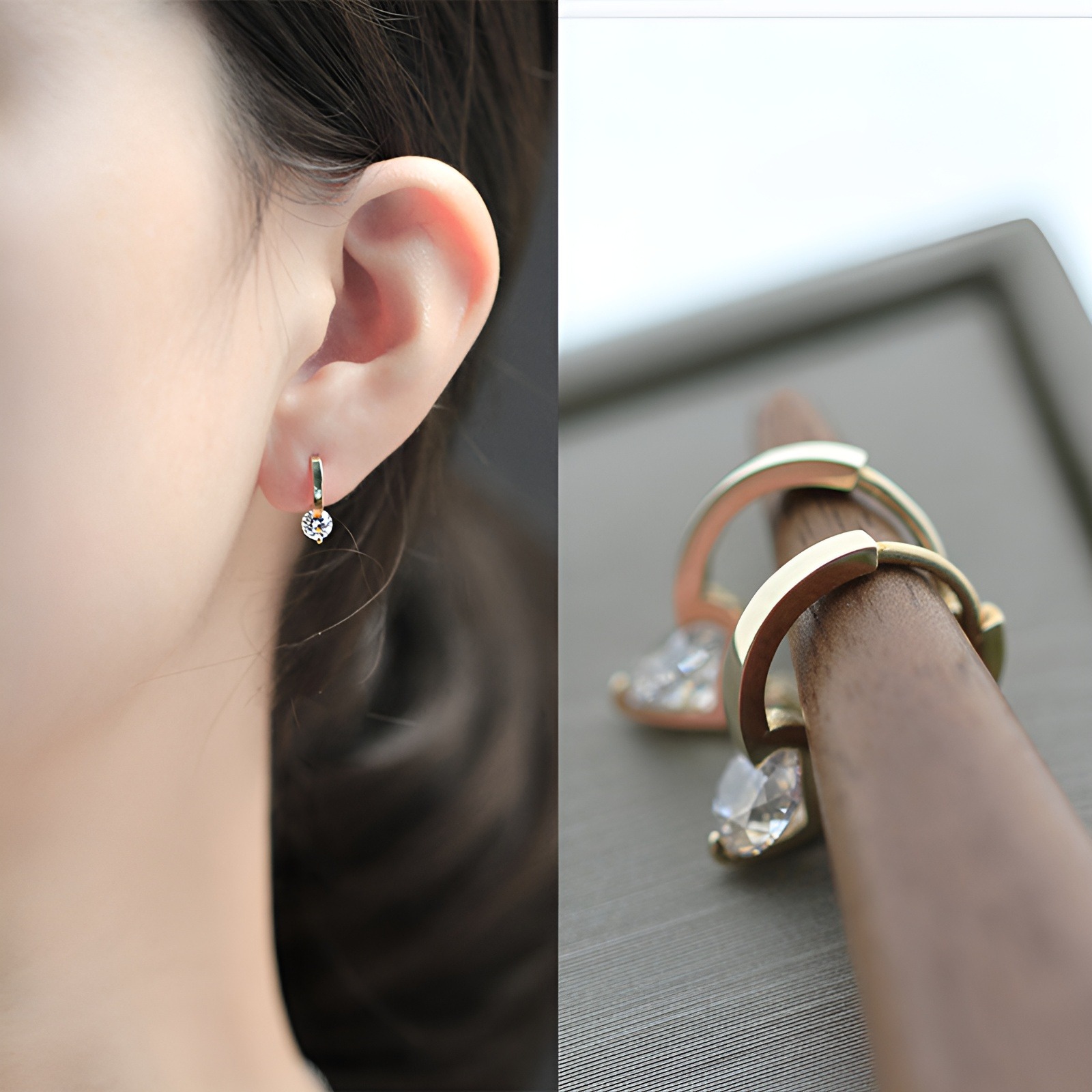 1 Pair Sterling Simulated Diamond Solitaire Tiny Huggee Hoop Earrings For Women /Korean Style Shinny Round Zirconia Crowd Hoop Earrings