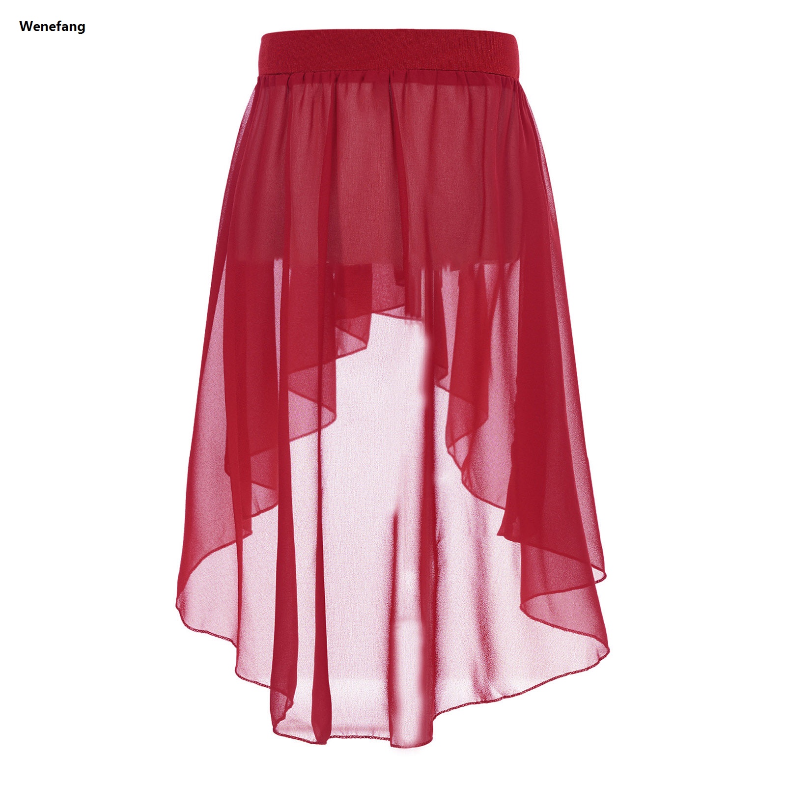 Wenefang Teen Girls High Low Chiffon Ballet Dance Skirt Sheer Mesh Leotard Portable Wrap Skirt Ballet Tutu Gymnastics Latin Salsa Tango Dance Wear