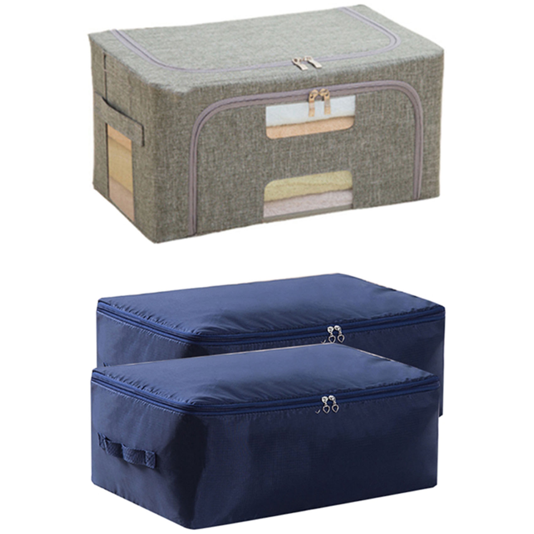 1 Pcs Foldable Waterproof Oxford Cloth Clothes with Zipper Storage Box & 1 Pcs Comforter Storage Bags Containers