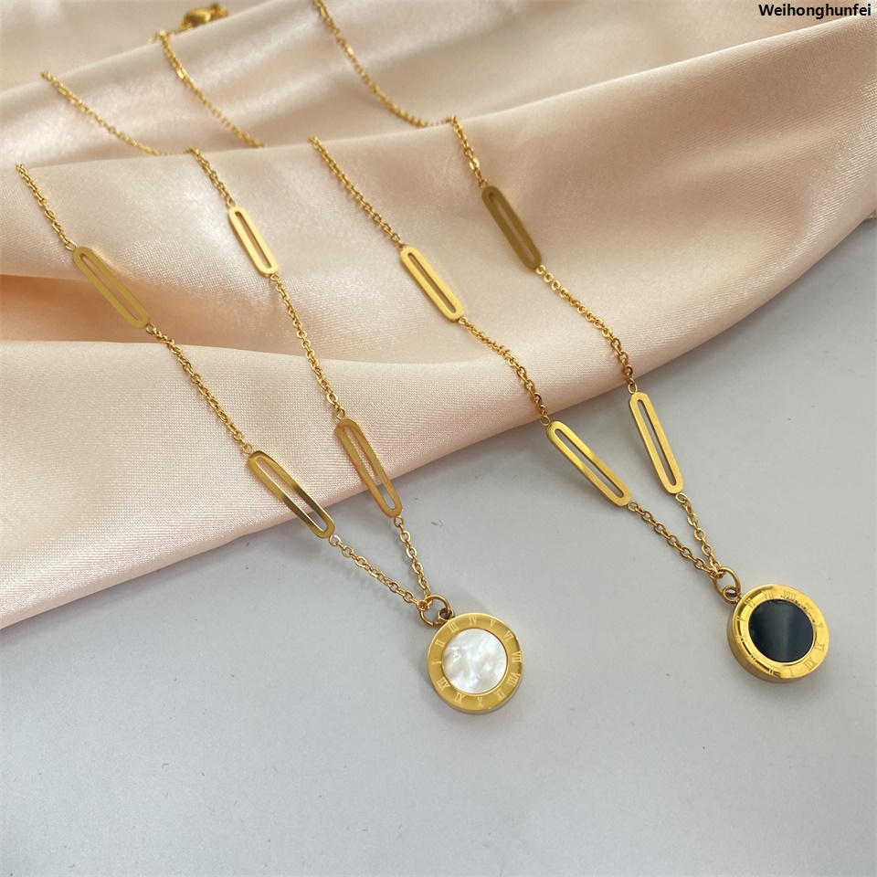 WeihonghunfeiFifty percent discount ZAKOL Roman Numerals Disc Dial Plate Pendant Necklaces For Women Men Unisex Gold Color Metal Choker Clavicle Chain Jewelry Gifts