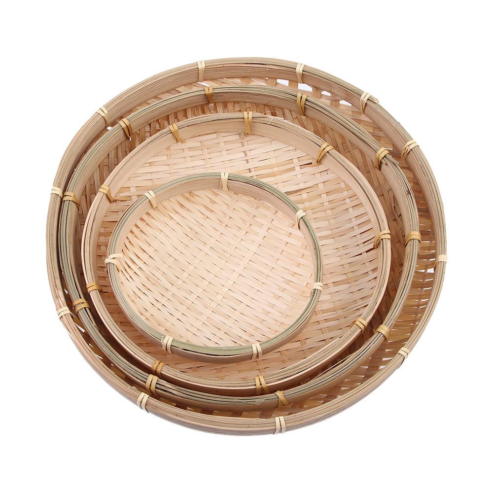 Natural Unbreakable Handmade Wicker Woven Decorative DIY Bamboo Basket Decor Ornaments Sieve Bamboo Raft Round Dustpan