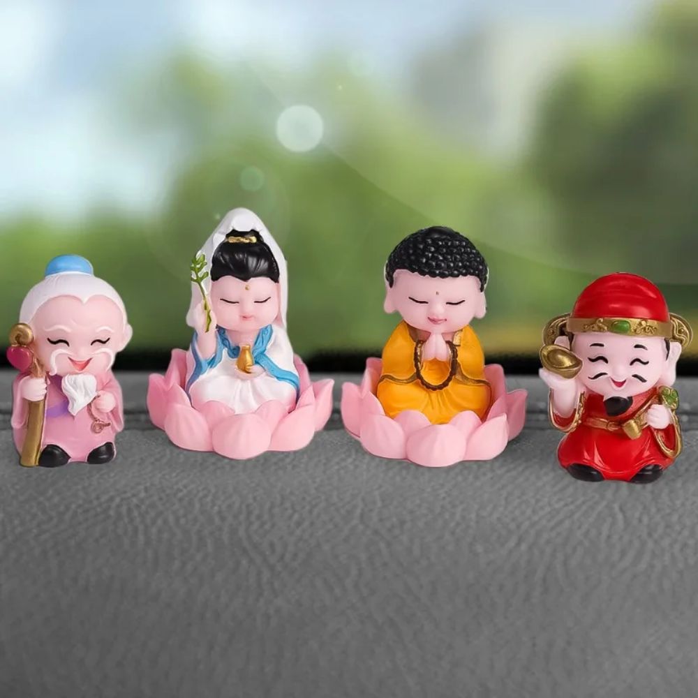 Durable Cute Miniature God of Wealth Fengshui Creative Ornament Prop Good Luck Fairy Sculpture Resin Figurines Statue Office Home Bookshelf